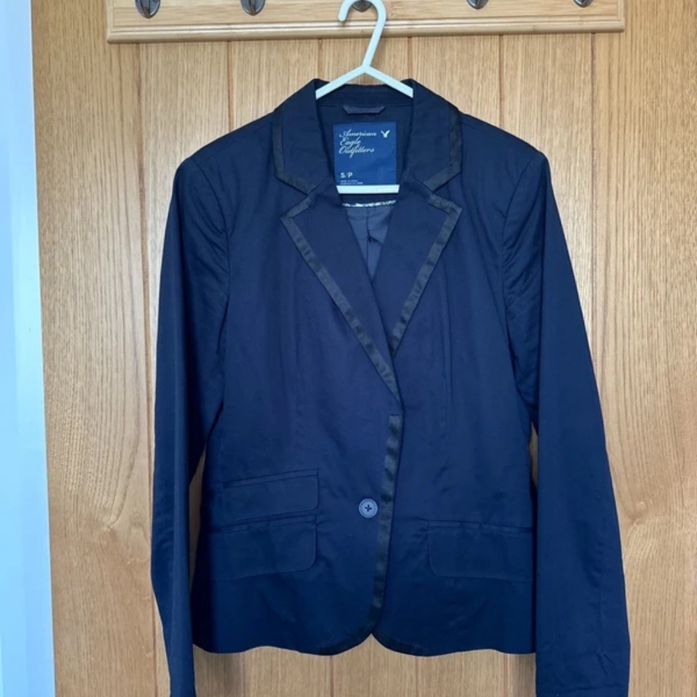American Eagle Outfitters Dark Blue Blazer with Black Edging